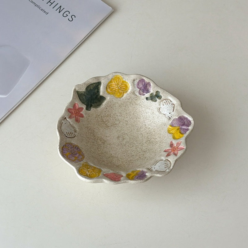 Retro Hand-Painted Underglaze Ceramic Dish Set With Bird And Flower Patterns For Dining