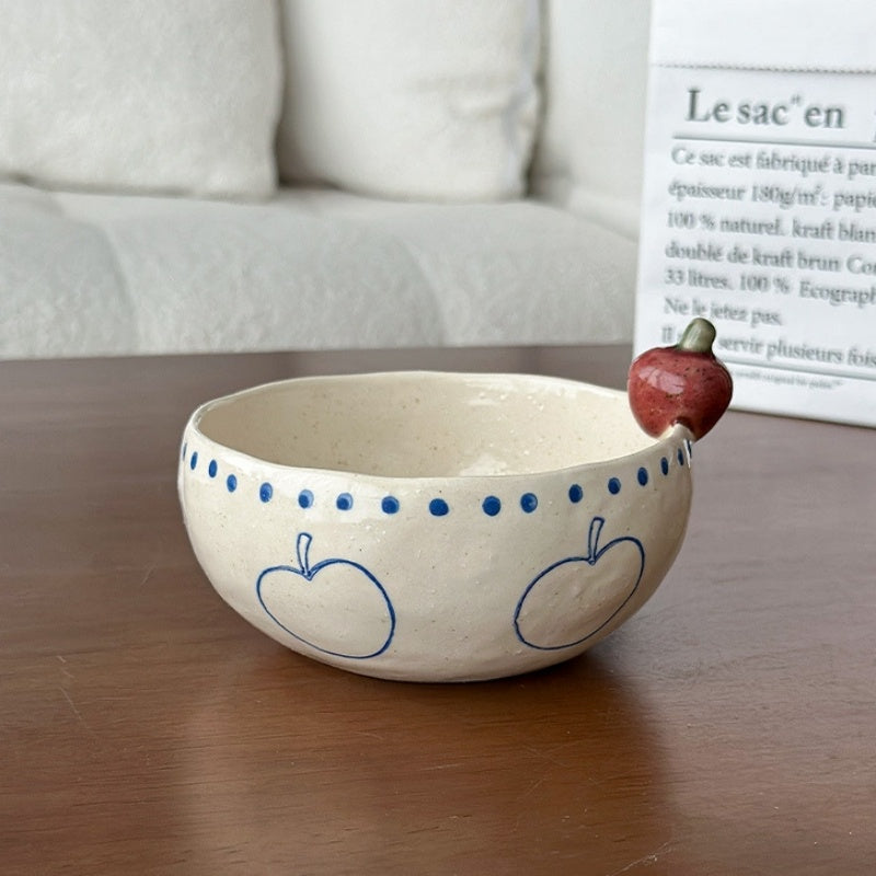 Hand-Painted Small Apple-Shaped Bowls And Plates - Rustic Pottery Tableware Set