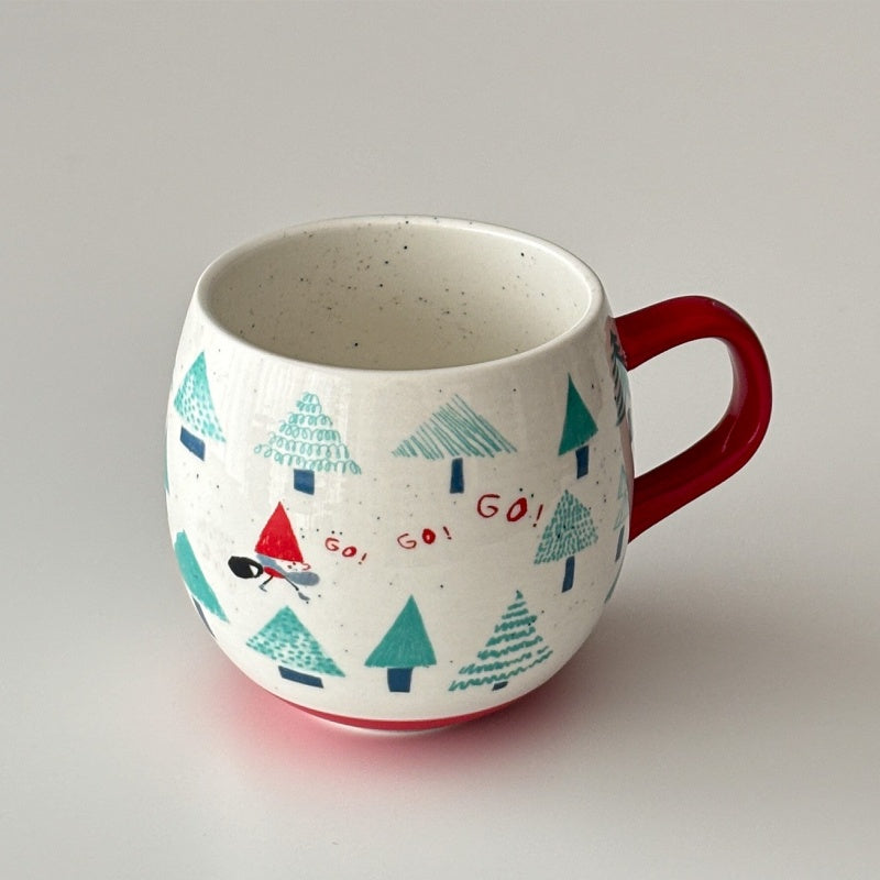 Hand-Painted Style Red Handle Christmas Ceramic Mug