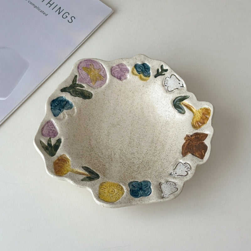 Retro Hand-Painted Underglaze Ceramic Dish Set With Bird And Flower Patterns For Dining