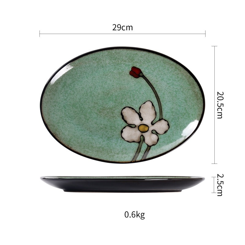 Vintage Oval Plate Under Glaze Home Dining Room