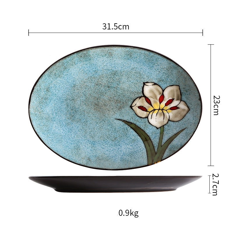 Vintage Oval Plate Under Glaze Home Dining Room