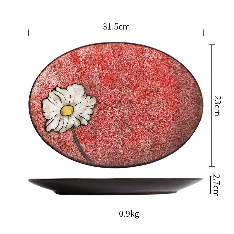 Vintage Oval Plate Under Glaze Home Dining Room