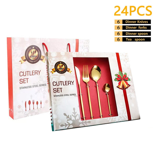 Stainless Steel Tableware Christmas Gift Western Food Knife Fork Spoon 24 Pieces Set