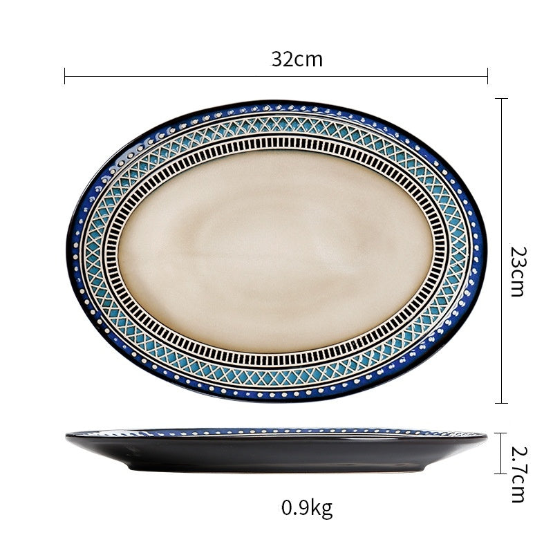 Vintage Oval Plate Under Glaze Home Dining Room